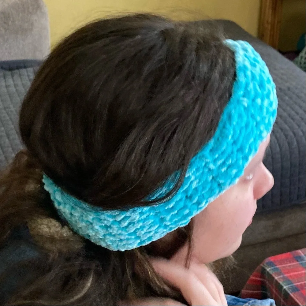 Chenille Crochet Stretch Headband Teal 21 inches x 3 inches